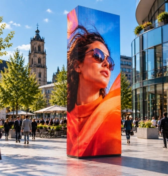 Zonnig stadsplein met LED billboard